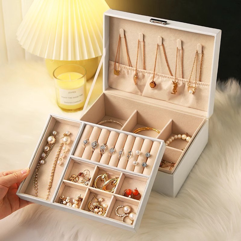 Jewelry Box Double-Layer Storage Box High-End Large-Capacity Ring Earrings Necklace Bracelet Watch Jewelry Jewelry Packaging Box