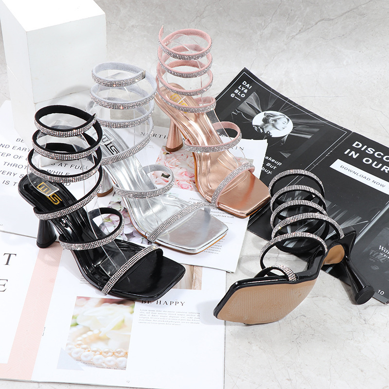 Cross-Border 2026 Summer Season New Arrivals: Stylish High-Heeled Shoes with Thin Heels, Sexy Party Spiral Strap Fashion High-Heeled Sandals