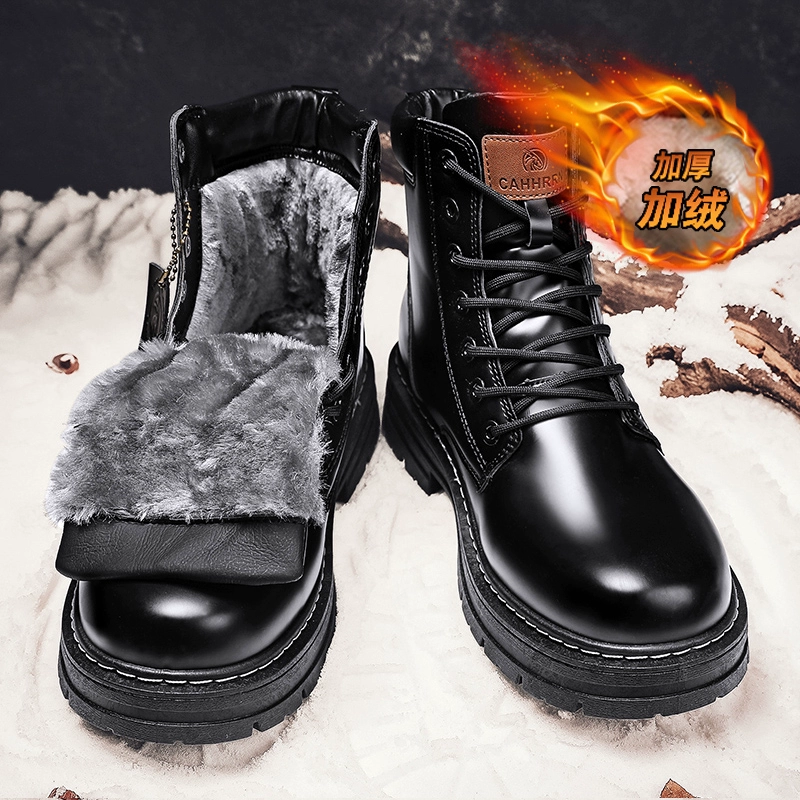 Martens, demi-season keep warm high non-slip shoes, boots for black leather, plus size