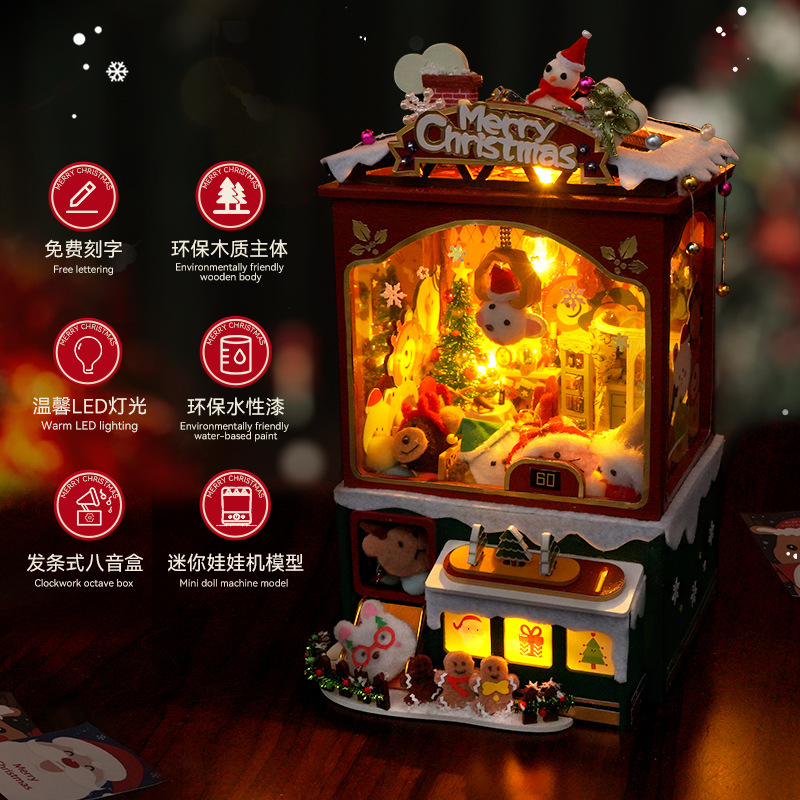 DIY Wooden Toy Hand Assembly Christmas Doll Machine Hairpin Birthday Gift Model Wholesale Toy