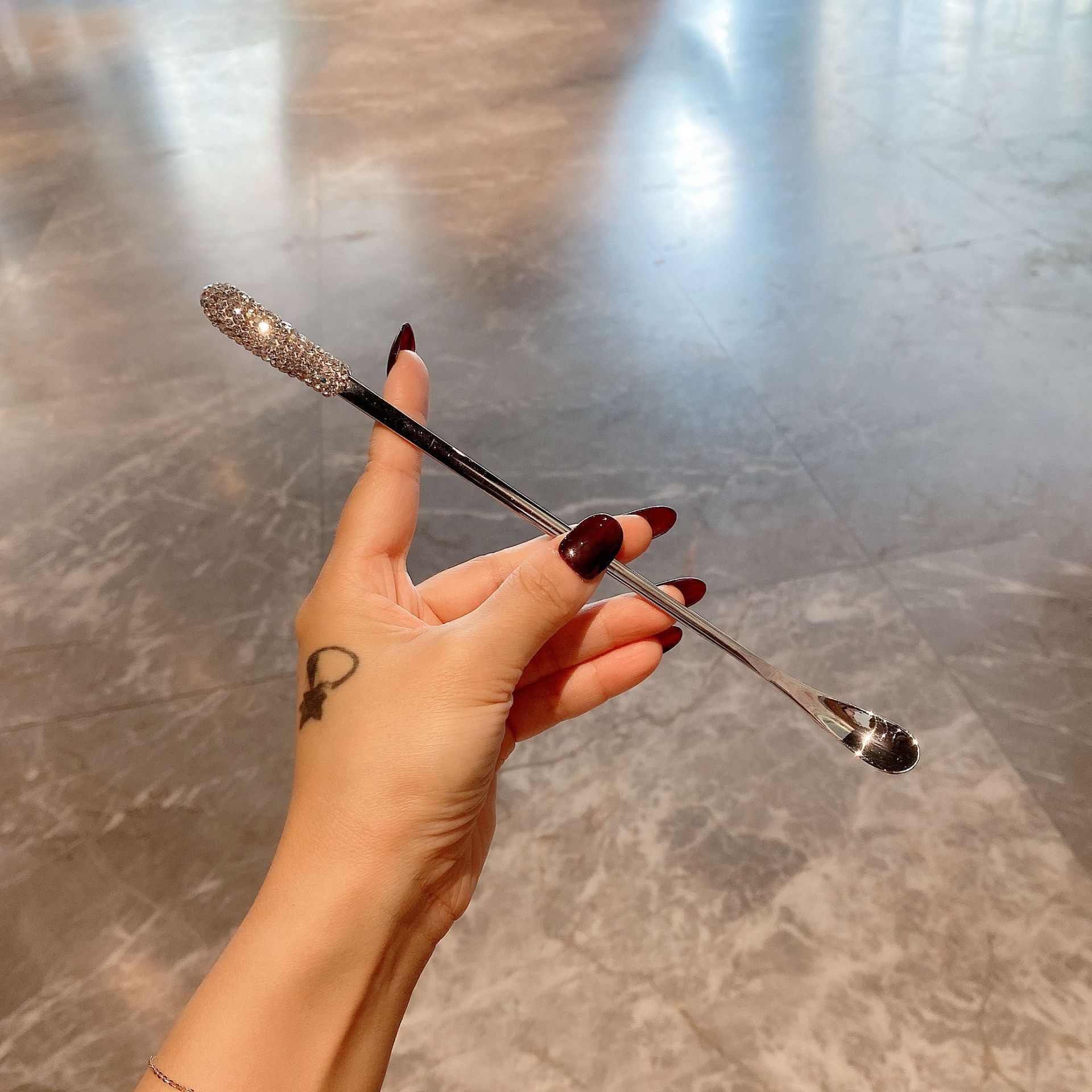 Cuillère à café de luxe avec strass en acier inoxydable_voghion.com