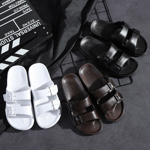 2025 Summer Fashion Men's and Women's New Double Buckle Slippers Comfortable One-Sided Slippers Soft Sole Open-Toe Slippers Wholesale