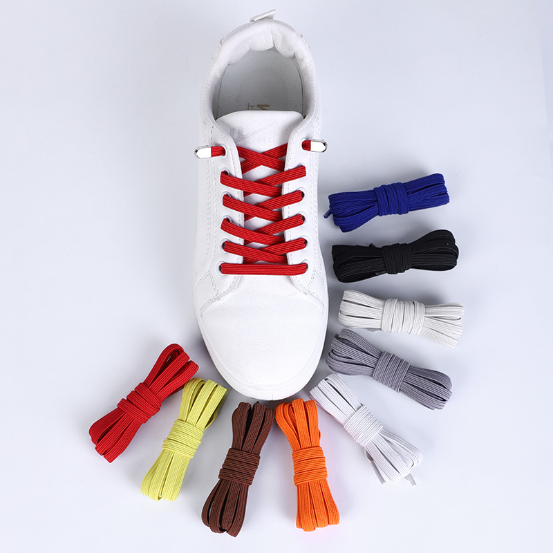 運動小白鞋黑白彩色批發懶人鞋帶扣金屬免綁免系彈力松緊兒童扁平