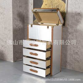 美式乡村四抽斗柜LOFT工业风铝皮铆钉复古边柜雪茄吧红酒馆收纳柜