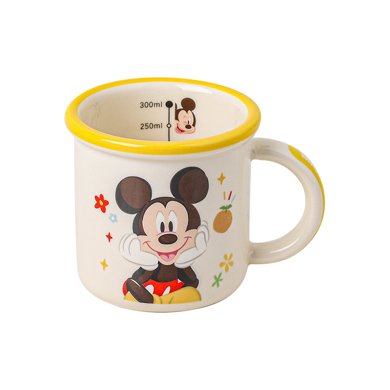 Disney nuevo dibujos animados de bordes anchos tazas de cerámica para niños caseros tazas de agua para beber tazas de leche de desayuno de alto valor facial