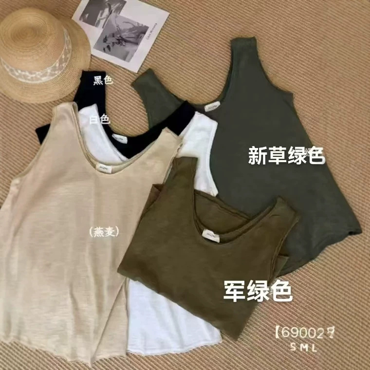 American Vint@Ge Pure Cotton Fabric Loose and Versatile Raw Edge Sleeveless Vest American Vint@Ge Pure Cotton Fabric Loose and Versatile Raw Edge Sleeveless Vest