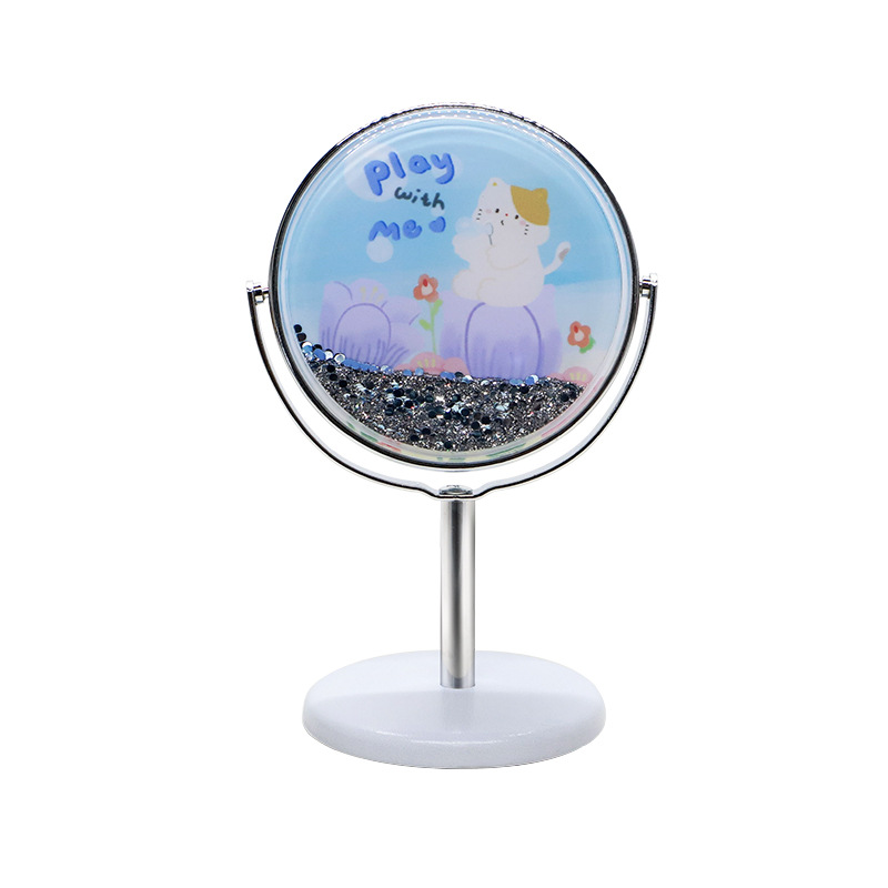 Dormitorio de escritorio de flujo de estudiante arena imprimir imagen tocador espejo diy de una sola cara de plástico lindo espejo de maquillaje giratorio