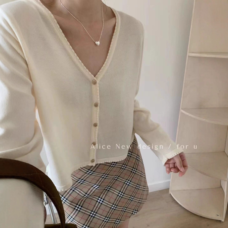 Korean Style! 2026 V-Neck Slim-Fit Single-Breasted Versatile Casual Long-Sleeve Knit Cardigan for Women