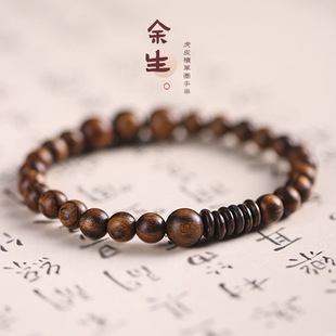 Creative Tiger Skin Sandalwood Simple and Rustic Zen Single Circle Bracelet for Men and Women Wooden Buddha Beads Retro Ethnic Style Bracelet