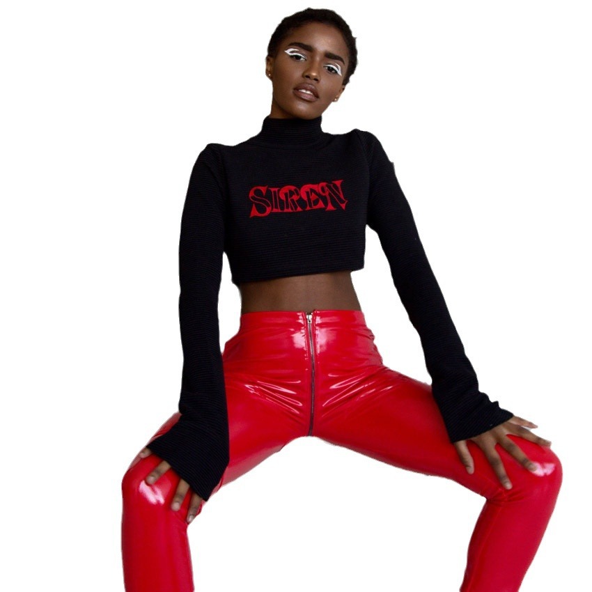 Sexy calle chica charol medias coloridos pantalones de cuero cremallera entrepierna pantalones discoteca etapa trajes europeos y americanos pole dance