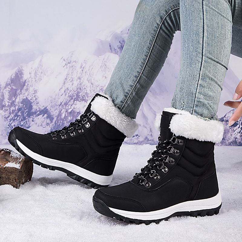 2025 nuevas botas de nieve de invierno transfronterizas para mujeres calientes y terciopelo grueso al noreste zapatos de algodón de esquí al aire libre tamaño grande