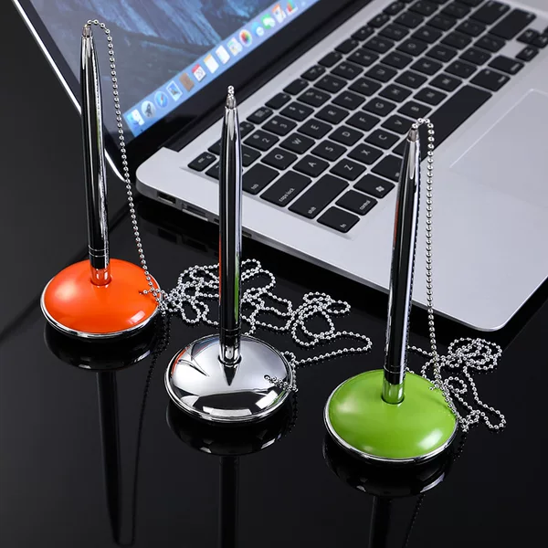Metal Desk Pen Fixed Signature Pen Bank Counter Office Hotel Front Desk Vertical Black Water Pen Printed Logo