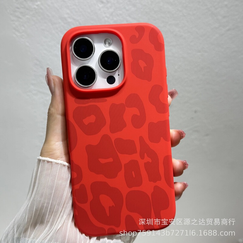 Suitable for Iphone17Pro Leopard Print Liquid Silicone Mobile Phone Case Apple 16 Simple Creative 11 Skin-Feel Protective Cover