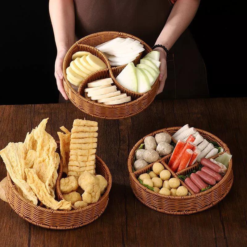 Chinese -style retro vine -edged platter hotpot Vegetable mushroom ingredients ingredients, splitted spontaneous spoil barbecue commercial creative tableware