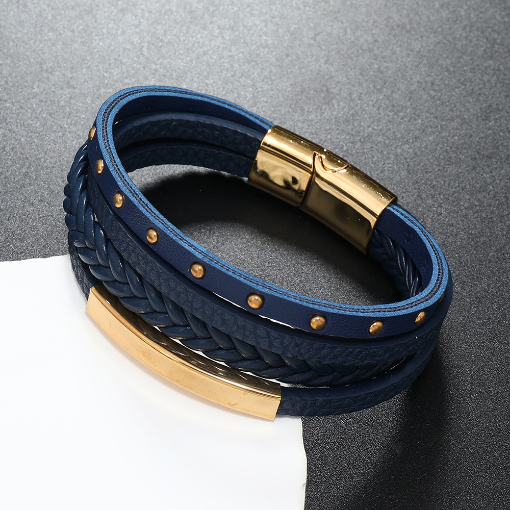 Rétro Couleur Unie Acier Inoxydable Faux Cuir Unisexe Bracelets display picture 7