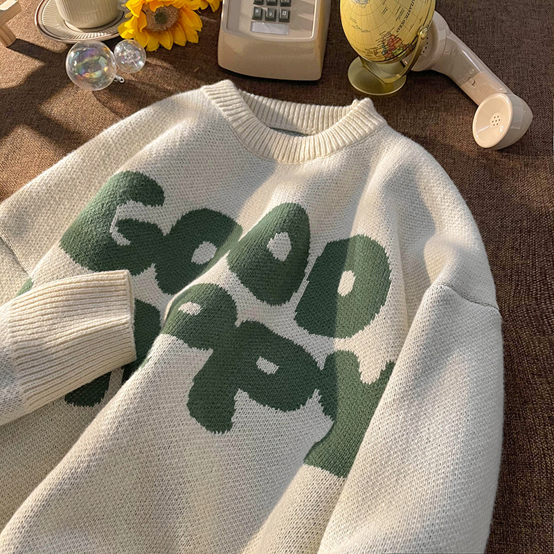 Crewneck Sweater Men's Autumn and Winter American Loose Trendy Brand Couple's Knitwear Japanese Style Retro Lazy Style Sweater Jacket