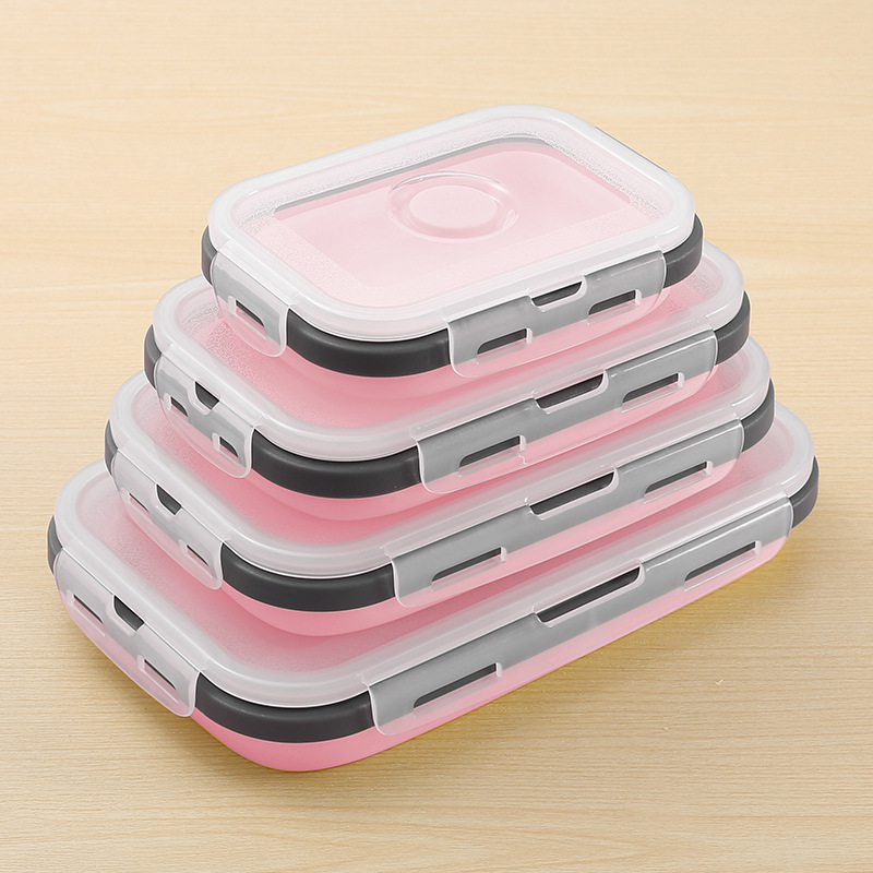 Caixa de almuerzo de silicona en stock, microondas plegables, caja de almuerzo de silicona, caja de almacenamiento de refrigerador, caja de preservación, tazón de silicona