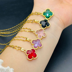 五色四葉草キラキラチタン鋼ネックレス女性ファッション気質鎖骨鎖シンプルな18k金色のアクセサリー