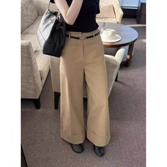 2025早秋新款韩版高腰宽松显瘦卷边阔腿直筒裤女百搭休闲长裤