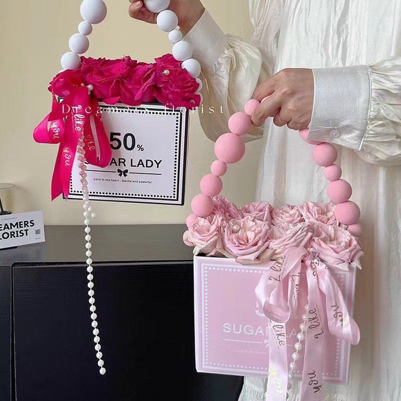 Atmósfera, caja de regalo de rosas portátiles, ramo, caja de flores simulada, novia, novia, anciano, regalo de cumpleaños, caja de flores