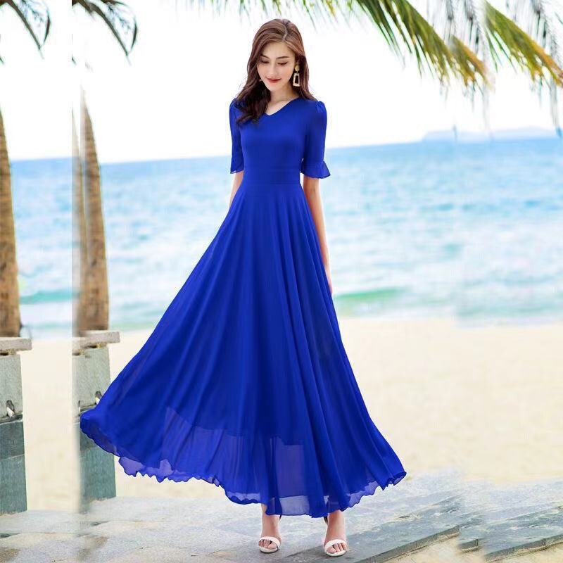 2026 New Style Plus-Size V-Neck Half-Sleeve French-Style Elegant Dress for Women, Extra-Long Chiffon Red Dress with a Large Hem 2026 New Style Plus-Size V-Neck Half-Sleeve French-Style Elegant Dress for Women, Extra-Long Chiffon Red Dress with a Large Hem
