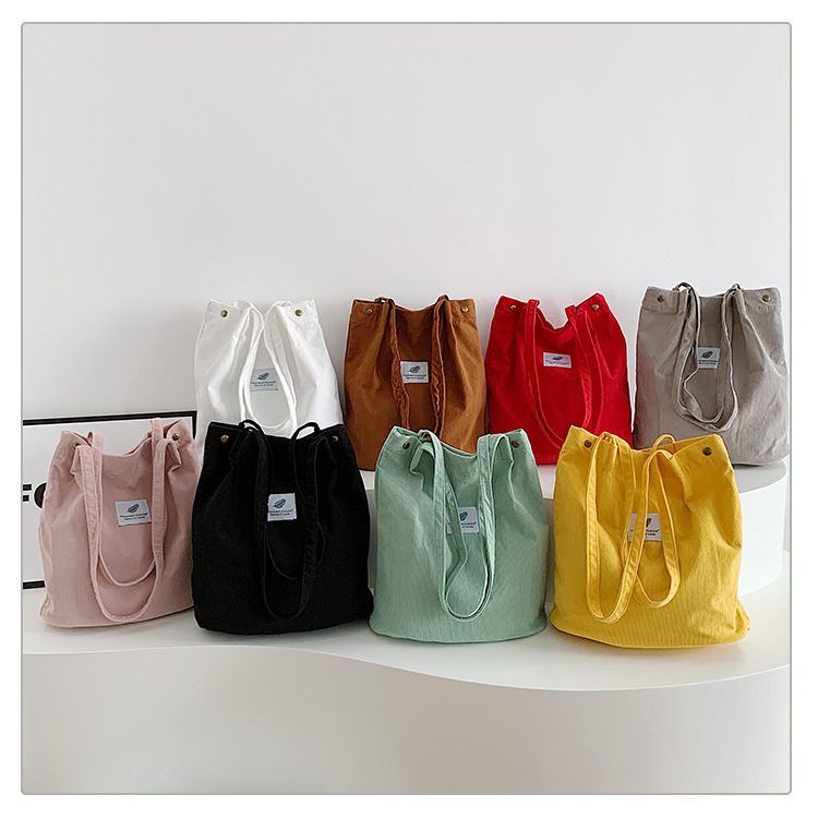 New Literary Shoulder Bag, Fashionable Small Bag, Simple Corduroy Bag, Women's Large Capacity Satchel Lunch Bag, Shopping Bag