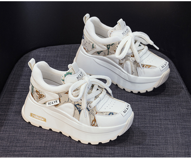 Giày sneaker nữ đế dày phong cách retro, tăng chiều cao — Be 5033, Vàng 5033 chi tiết 22