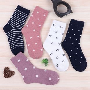 Korean Style Instagram Style Autumn and Winter Love Wave Dot Striped Mid-Cylinder Coral Fleece Sleeping Women's Socks