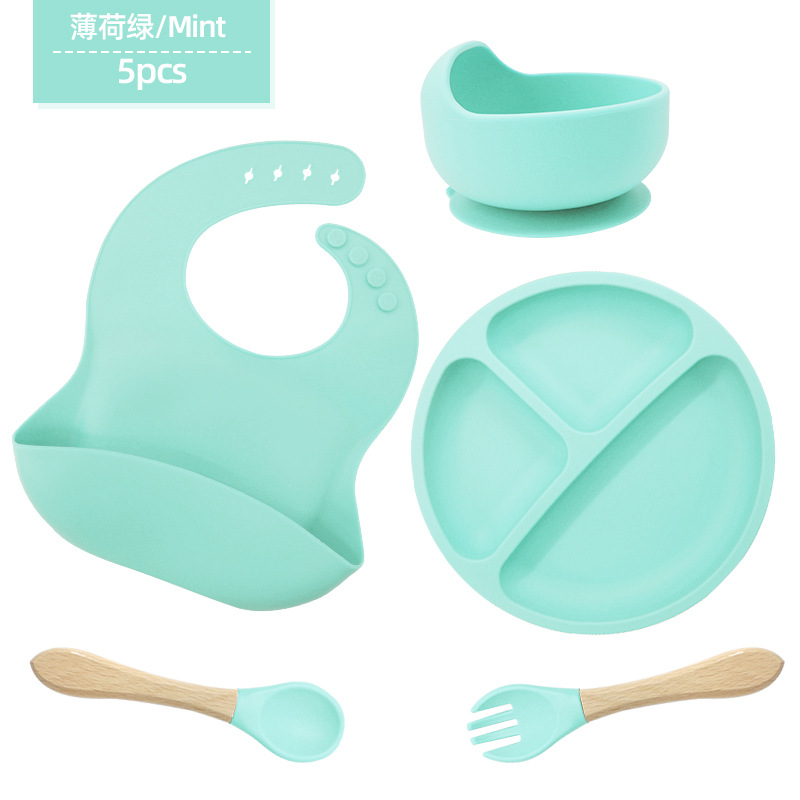 Conjunto de cubiertos de silicona para niños cubiertos de alimentación de grado alimenticio para bebés cubiertos de alimentación integral a prueba de caídas tazón taza de paja