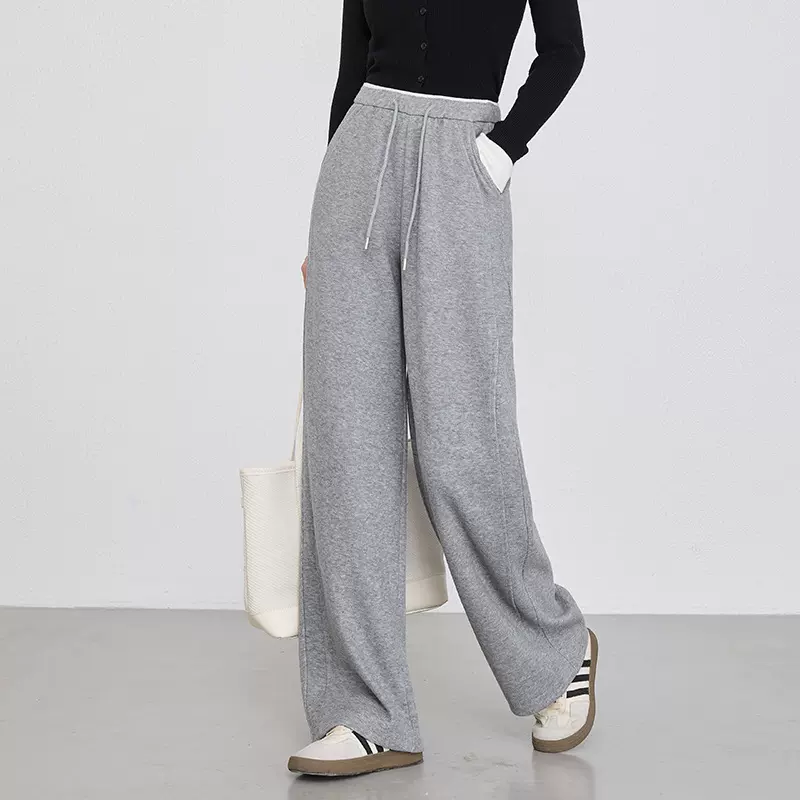 如果2025冬季新款高腰加绒流行弯刀裤抽绳松紧腰休闲裤女8218