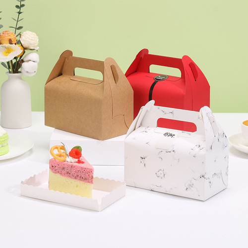 Portable pastry box kraft paper baking and cutting mousse dessert packaging box afternoon tea packaging box snowflake cake box