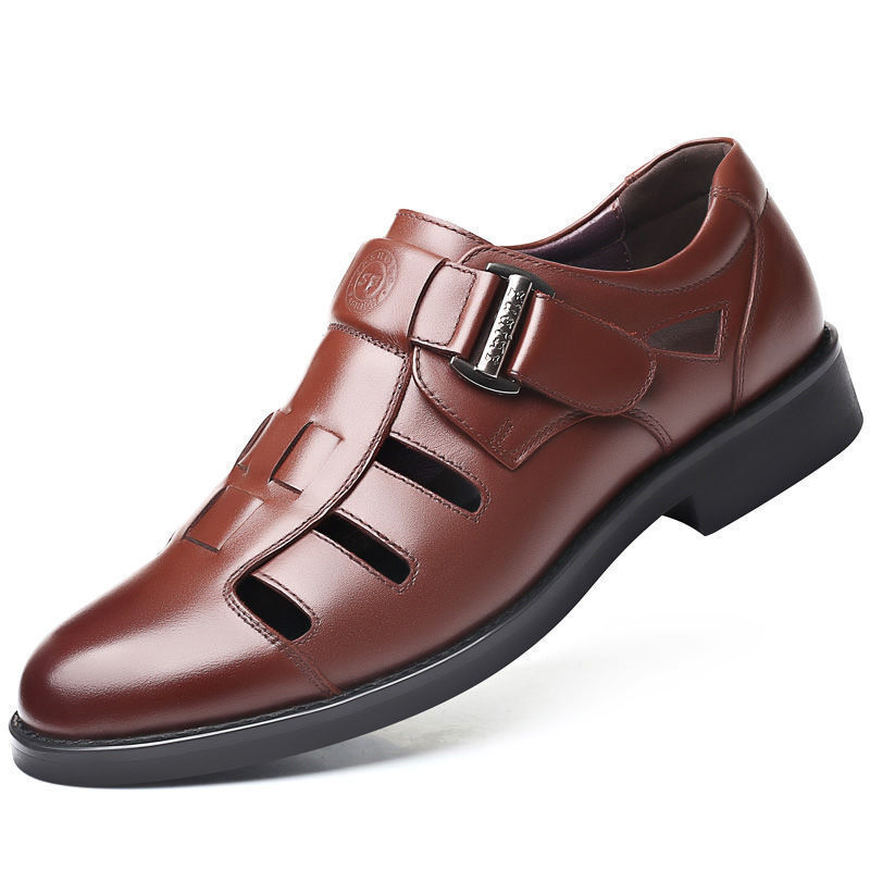 Sandalias de cuero de hombre transfronterizas agujeros zapatos de cuero agujeros bolsas agujeros papá respirado zapatos casuales de hombre antideslizantes zapatos impermeables resistentes al desgaste