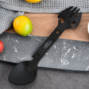 Outdoor Stainless Steel Multifunctional Fork and Spoon Tableware Combination Bottle Opener Fish Fork Camping Survival Equipment Amazon Hot Sale