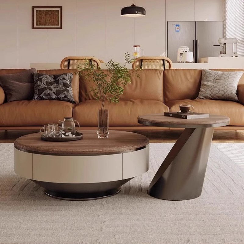 골동품 빛 고급 간단한 거실 가정용 커피 테이블 크기 라운드 조합 호두 국수 커피 테이블 작은 아파트 디자이너