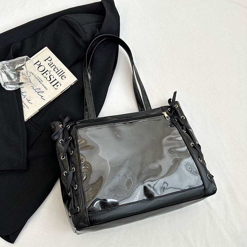 Bolsa de gran capacidad 2025, nueva cinta japonesa suave, arco de arco, bolsas de hombro transparentes, moda