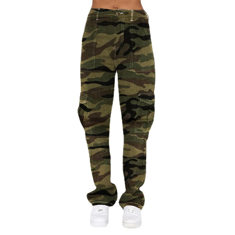 Europa y América transfronteriza 2023 nuevos pantalones vaqueros de las mujeres de la personalidad suelta bolsillo de camuflaje pantalones de moda image 5