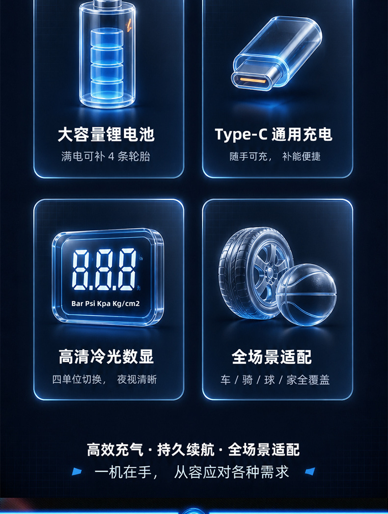Portable Smart Wireless Digital Display Car Air Pump, Electric Car Tire Inflator, In-Car Air Pump