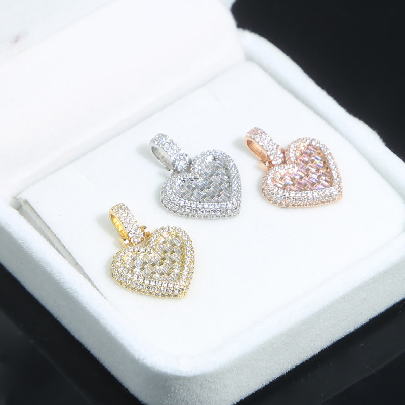 cable chain Chain Type Hip-hop Heart Shape Copper Inlay Zircon Pendant Necklace