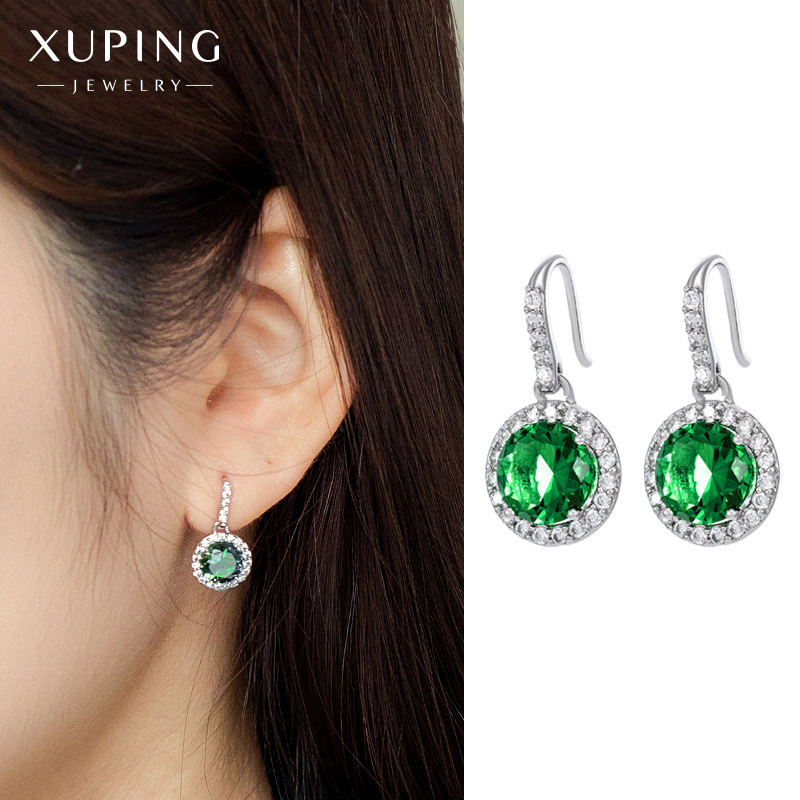 Joyería de Xuing simple personalidad Esmeralda gema artificial gancho para la oreja temperamento femenino pendientes de alta calidad al por mayor