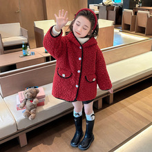 女童2025新款加绒外套女宝小童装中长款大衣秋冬装羊羔绒毛毛衣