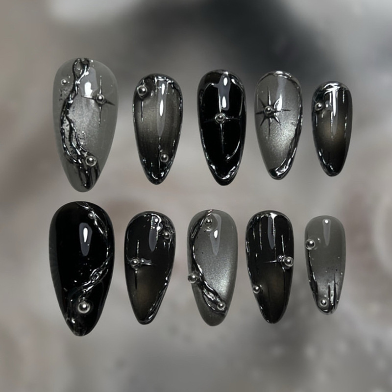 3D Cat Eye Dark Sweet Cool Starburst Irregular Silver Glitter European and American Ins Style Detachable Wearable Nails 30 Pieces
