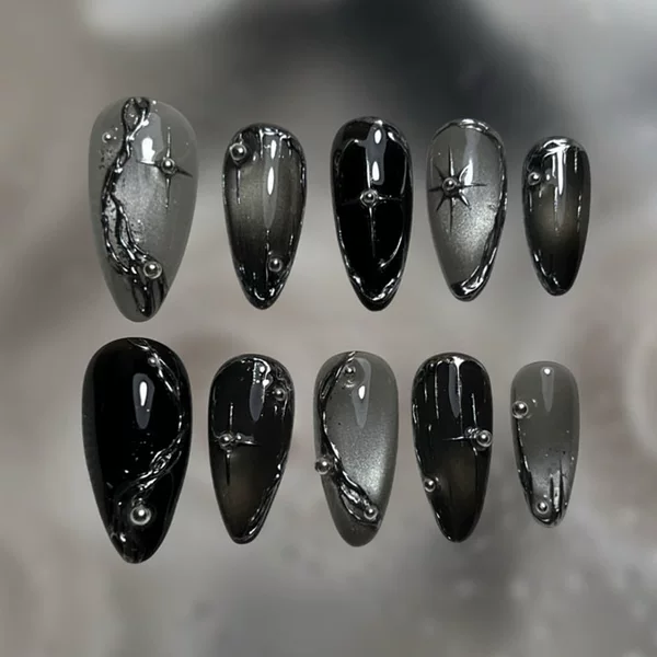 3D Cat Eye Dark Sweet Cool Starburst Irregular Silver Glitter European and American Ins Style Detachable Wearable Nails 30 Pieces