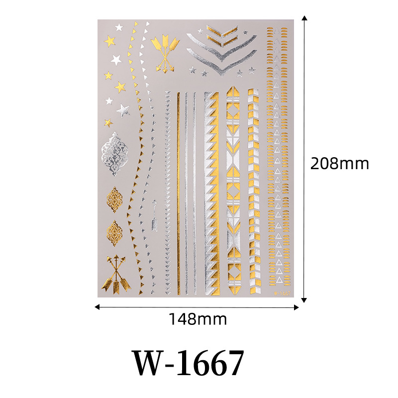 Pegatinas de tatuaje de estampado transfronterizo impermeable Europa y América plata estampado metal estampado tatuaje flash pegatinas de tatuaje desechables temporales personalizadas