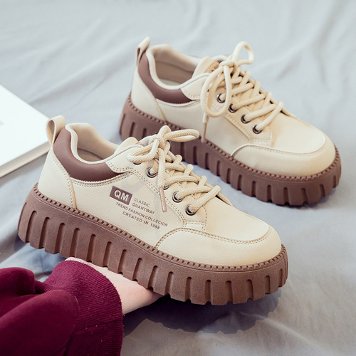 2024 Spring White Shoes Women's Shoes New Korean Style Student Thick-soled Height-increasing Shoes Soft-soled Casual Shoes Mom Breathable