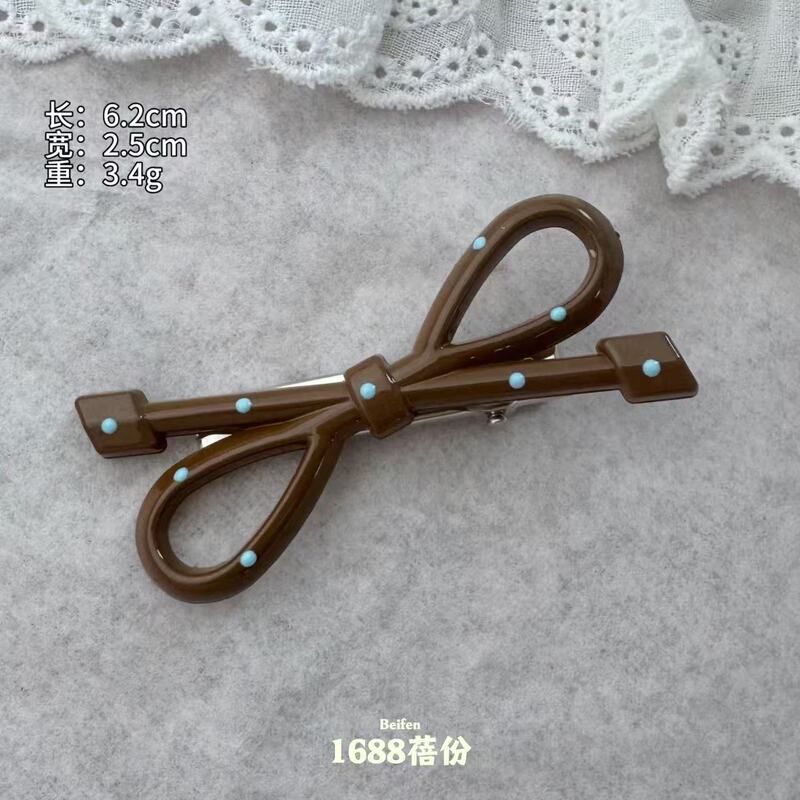 新款蓝咖色系波点蝴蝶结发夹韩版时尚百搭刘海侧边夹碎发夹ins风|undefined