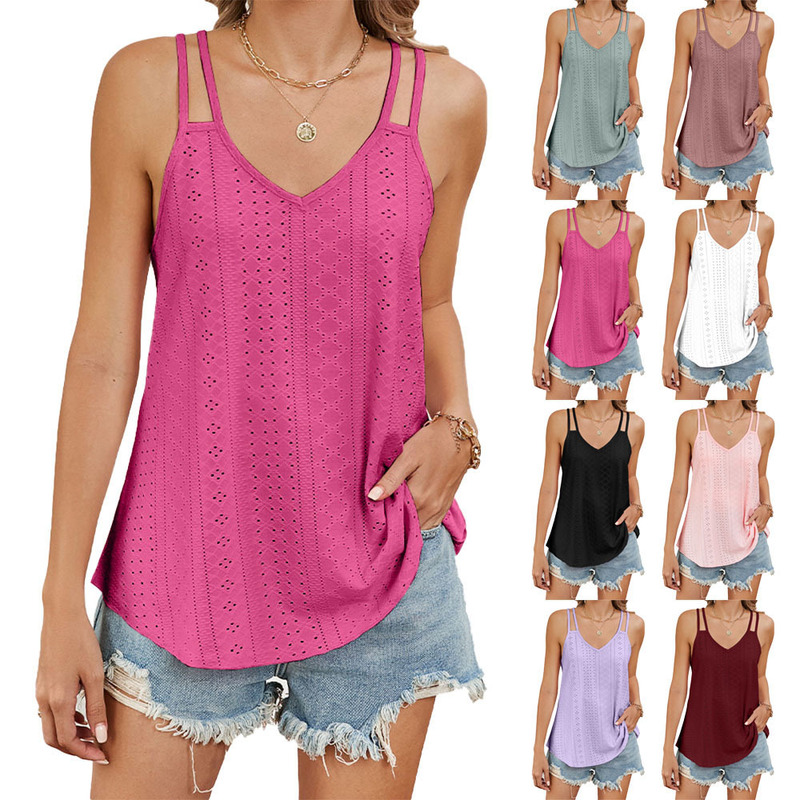 Amazon Independent Station European and American Cross-Border Export 2025 New Pure Color V Neck Women's Bottoming Camisole Top