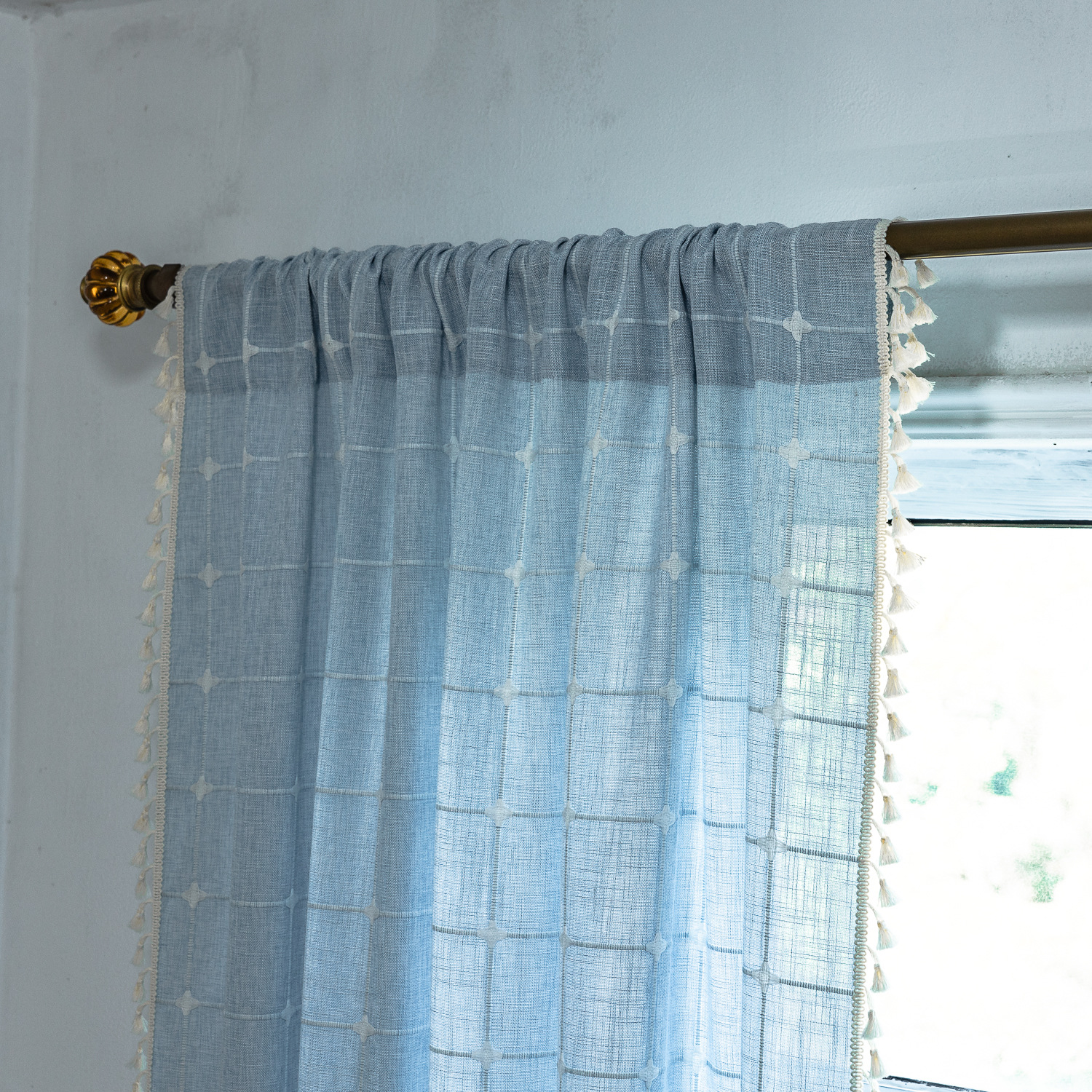 장대 착용-5 파란색. 수 놓은 중간 격자 무늬