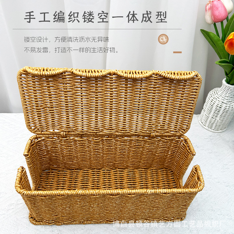 北欧の田舎風デスクトップソケットオーガナイザーボックス模造籐寝室データケーブル電源コードオーガナイザー収納バスケット