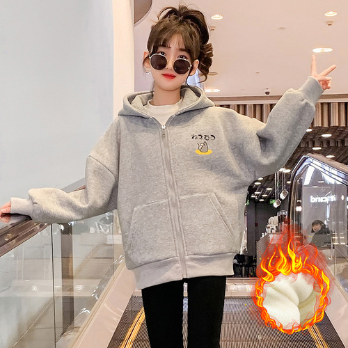 Children's winter velvet thickened coat for girls, medium and large children's cardigan and sweater lamb wool double layer thickened and warm