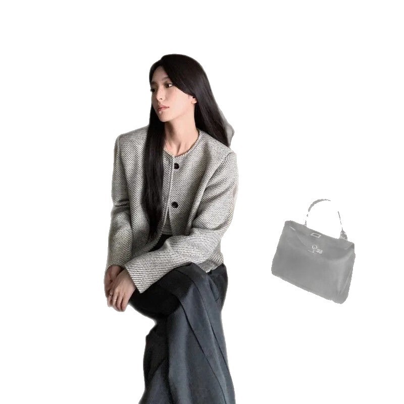 复古圆领单排扣上衣女2025年早秋新款气质宽松高级小香风毛呢外套|undefined